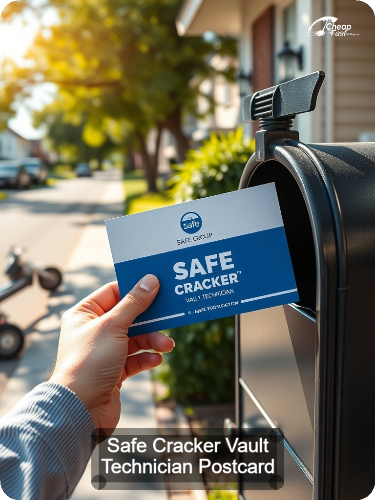 Safe Cracker Vault Technician Postcard Sample 01 · 5" x 7" design sample