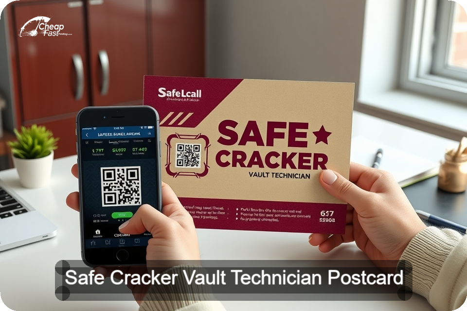 Safe Cracker Vault Technician Postcard Sample 02 · 6" x 9" design sample