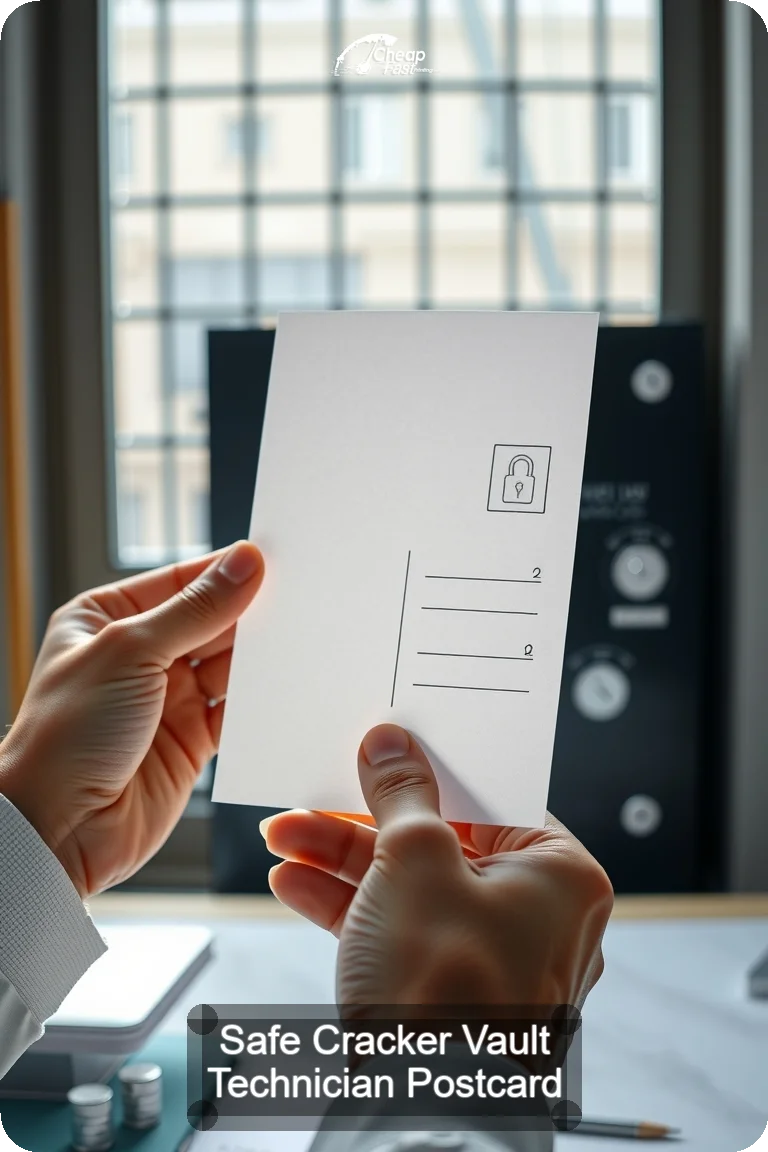 Safe Cracker Vault Technician Postcard Sample 09 · 4.5" x 11" design sample