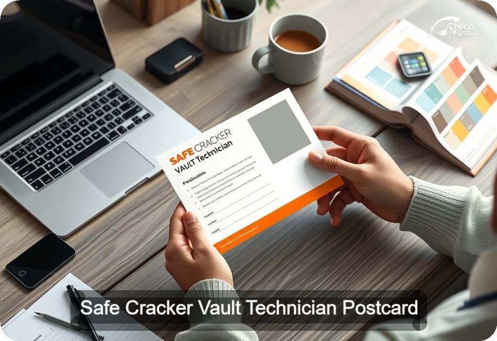 Safe Cracker Vault Technician Postcard Sample 10 · 4" x 6" design sample