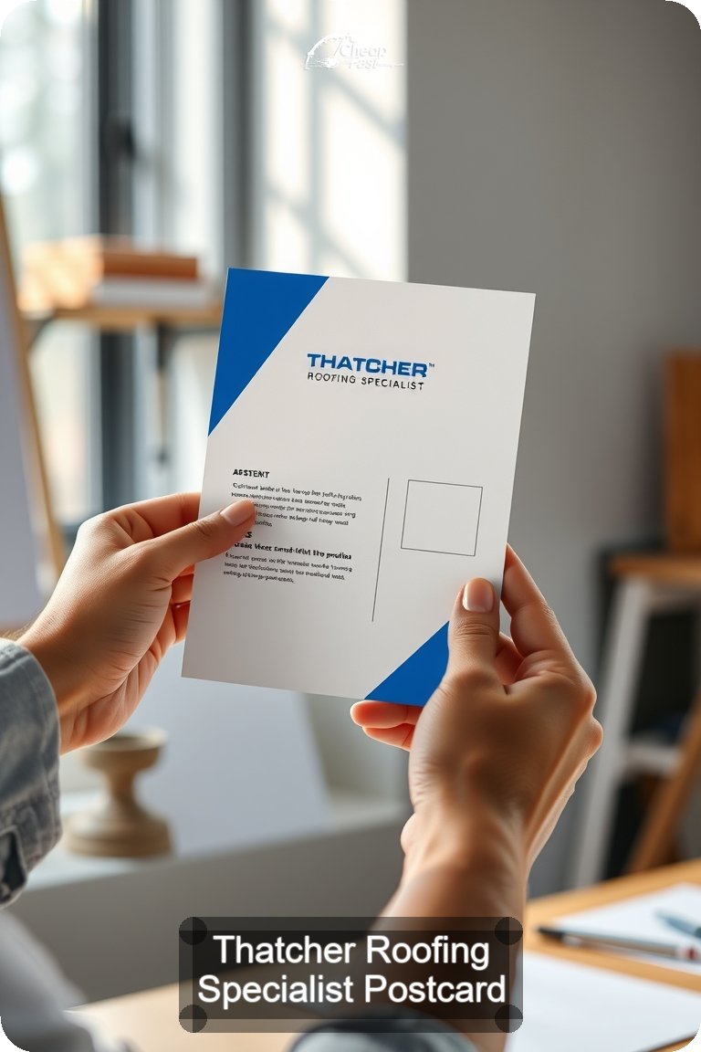 Thatcher Roofing Specialist Postcard Sample 10 · 4.5" x 11" design sample