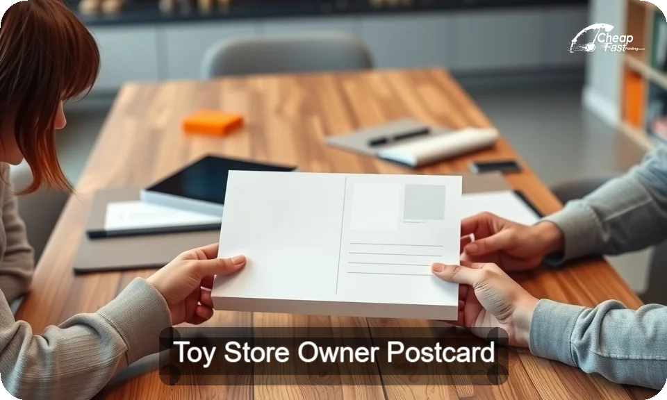 Toy Store Owner Postcard Sample 05 · 4" x 9" design sample