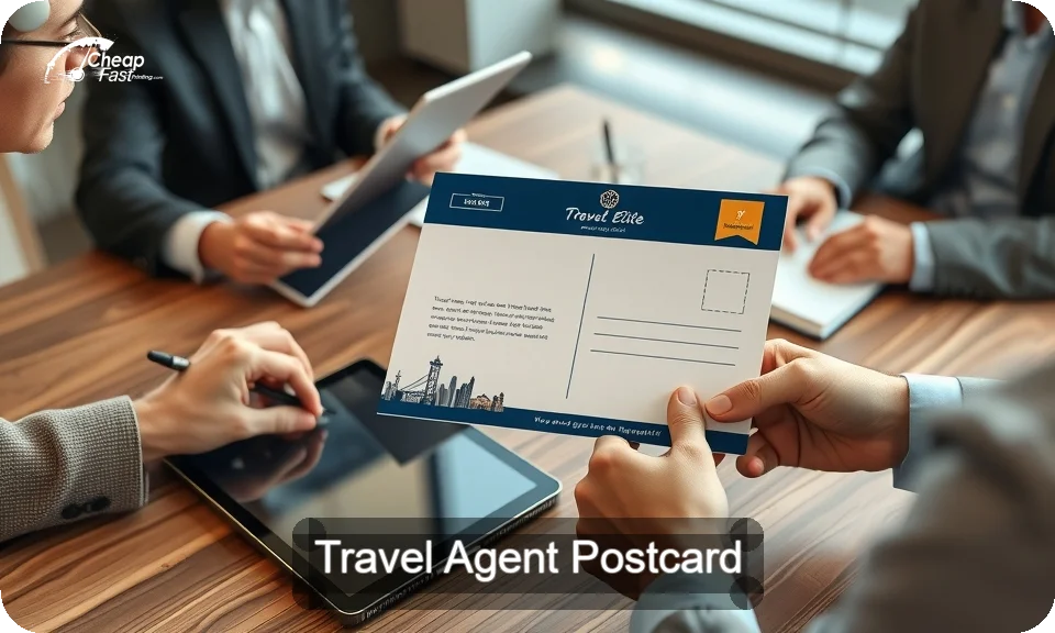 Travel Agent Postcard Sample 04 · 4" x 9" design sample