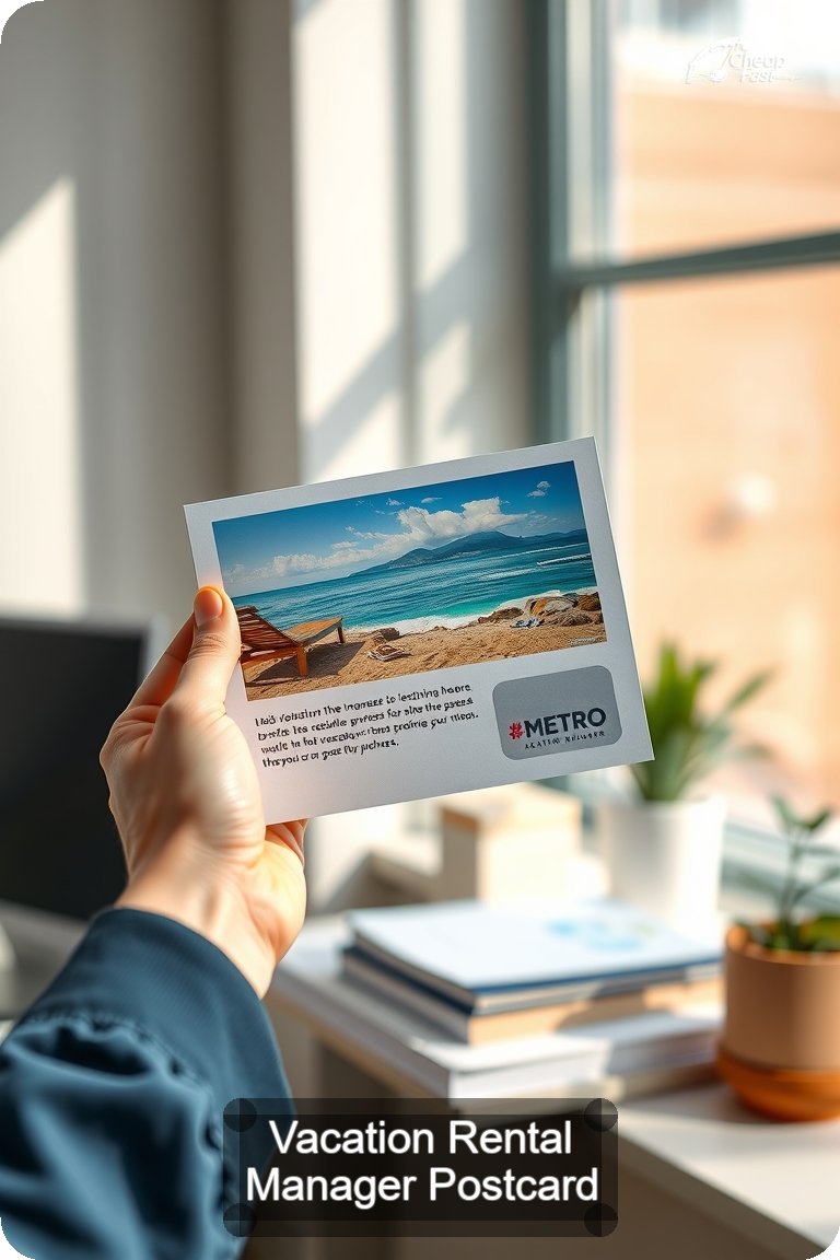 Vacation Rental Manager Postcard Sample 03 · 4.5" x 11" design sample