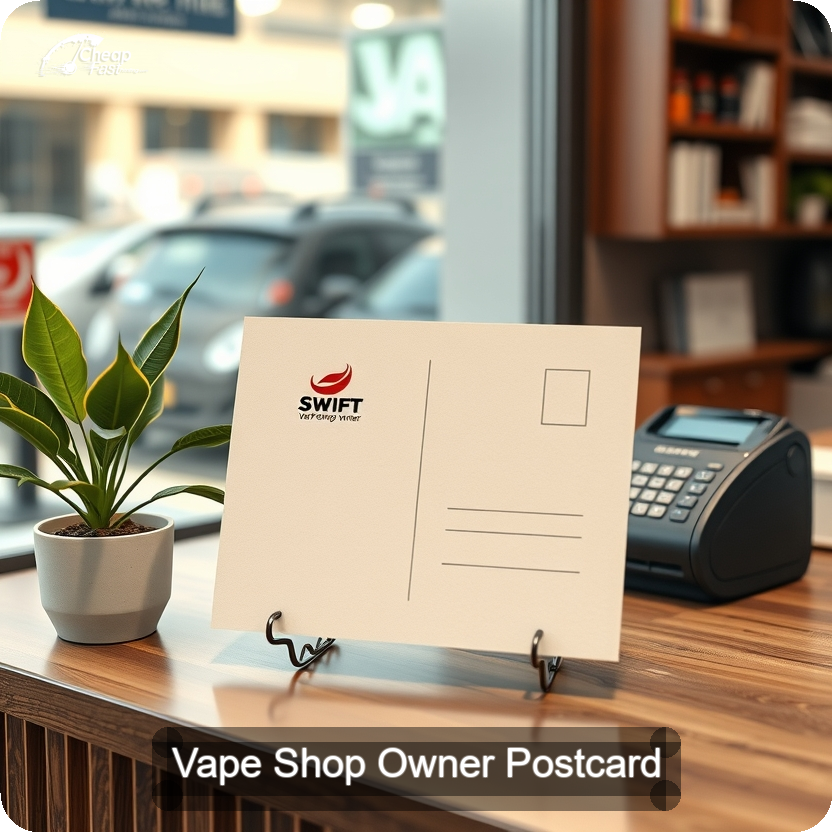 Vape Shop Owner Postcard Sample 03 · 5" x 5" design sample