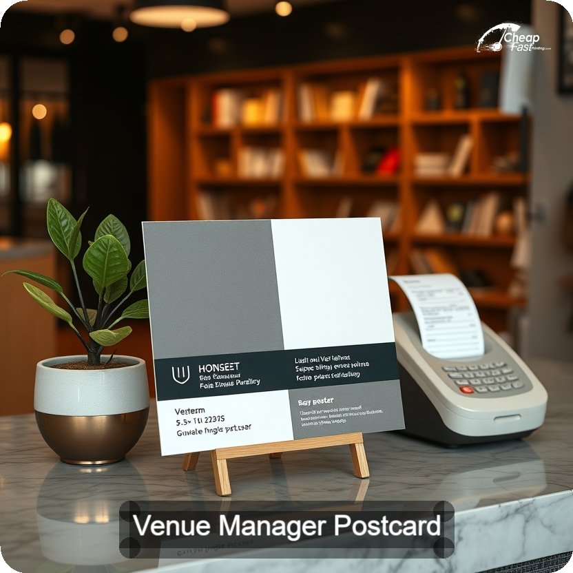 Venue Manager Postcard Sample 07 · 5" x 5" design sample