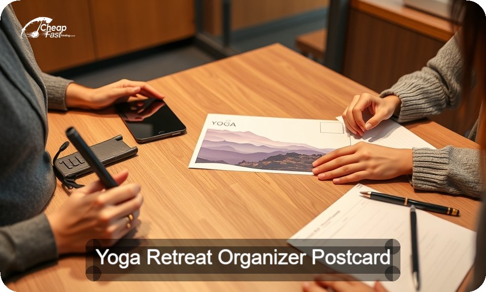 Yoga Retreat Organizer Postcard Sample 06 · 4" x 9" design sample