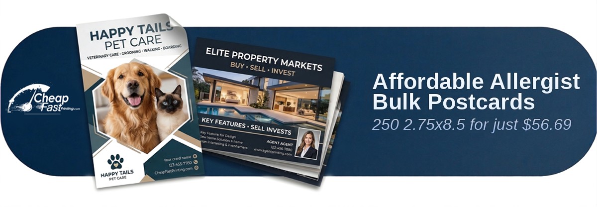 250 Affordable 2.75x8.5 13pt Premium Linen Allergist Bulk Postcards