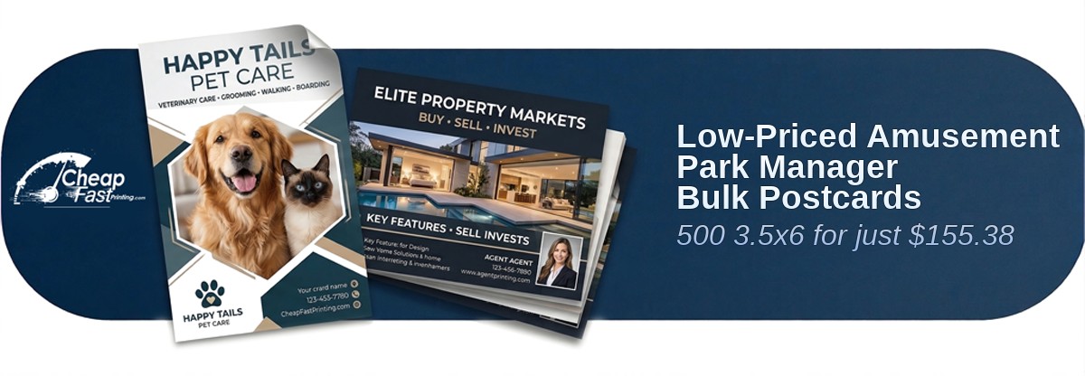 500 Low Priced 3.5x6 24pt Trifecta Green With Velvet Finish Amusement Park Manager Bulk Postcards