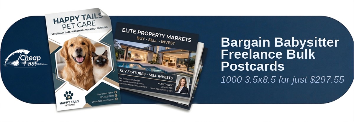 1000 Bargain 3.5x8.5 38pt Trifecta Black With Velvet Finish Babysitter Freelance Bulk Postcards