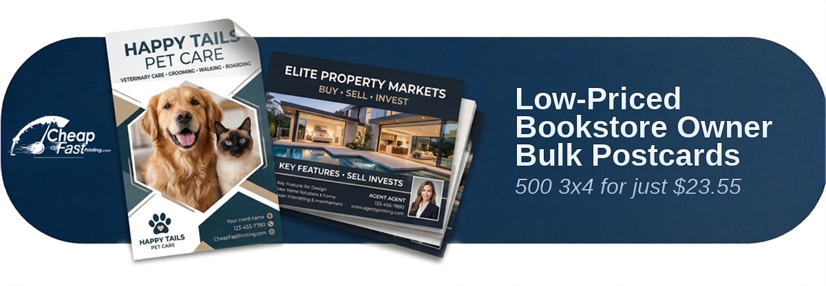 500 Low Priced 3x4 14pt Gloss Bookstore Owner Bulk Postcards