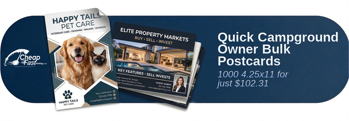 1000 Quick 4.25x11 14pt Uncoated Campground Owner Bulk Postcards