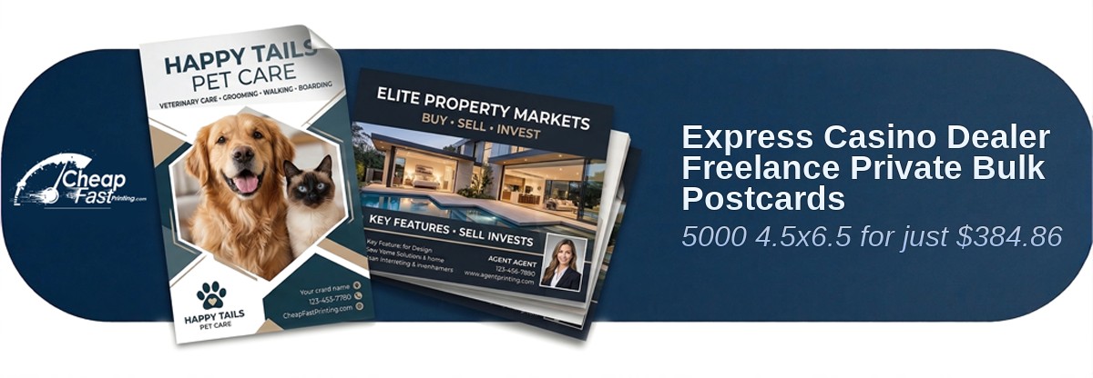 5000 Express 4.5x6.5 18pt Premium Kraft Casino Dealer Freelance Private Bulk Postcards
