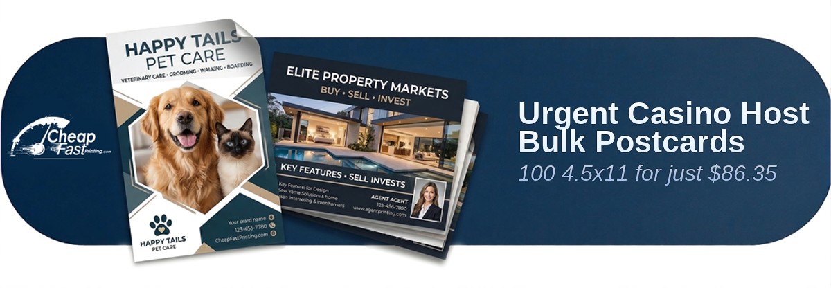 100 Urgent 4.5x11 18pt Ultra Premium Pearl Casino Host Bulk Postcards