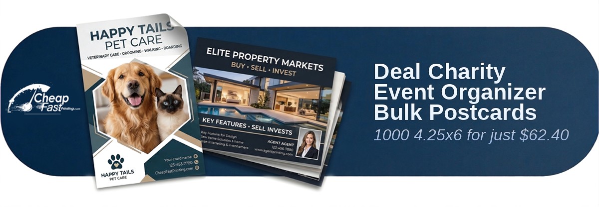 1000 Deal 4.25x6 14pt Uncoated Charity Event Organizer Bulk Postcards