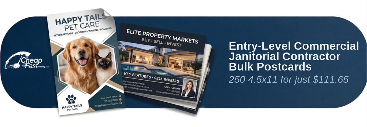 250 Entry Level 4.5x11 18pt Ultra Premium Smooth White Commercial Janitorial Contractor Bulk Postcards