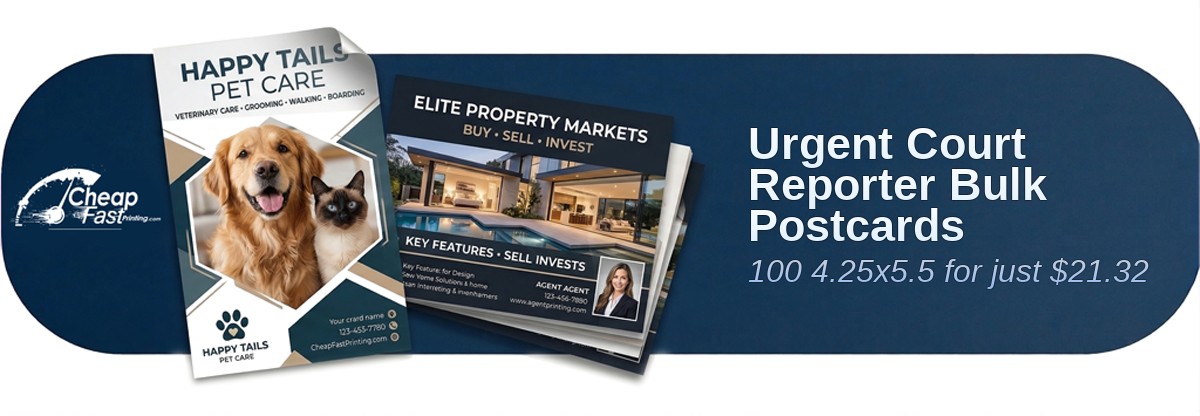 100 Urgent 4.25x5.5 100lb Matte Cover Court Reporter Bulk Postcards