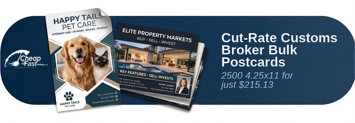 2500 Cut Rate 4.25x11 16pt Premium Matte Customs Broker Bulk Postcards