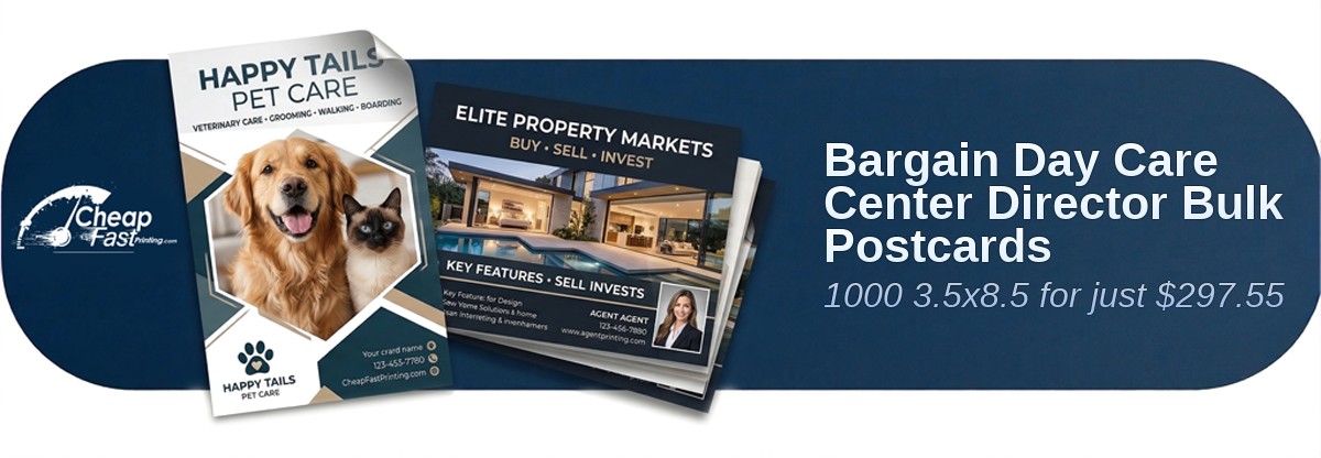 1000 Bargain 3.5x8.5 38pt Trifecta Black With Velvet Finish Day Care Center Director Bulk Postcards