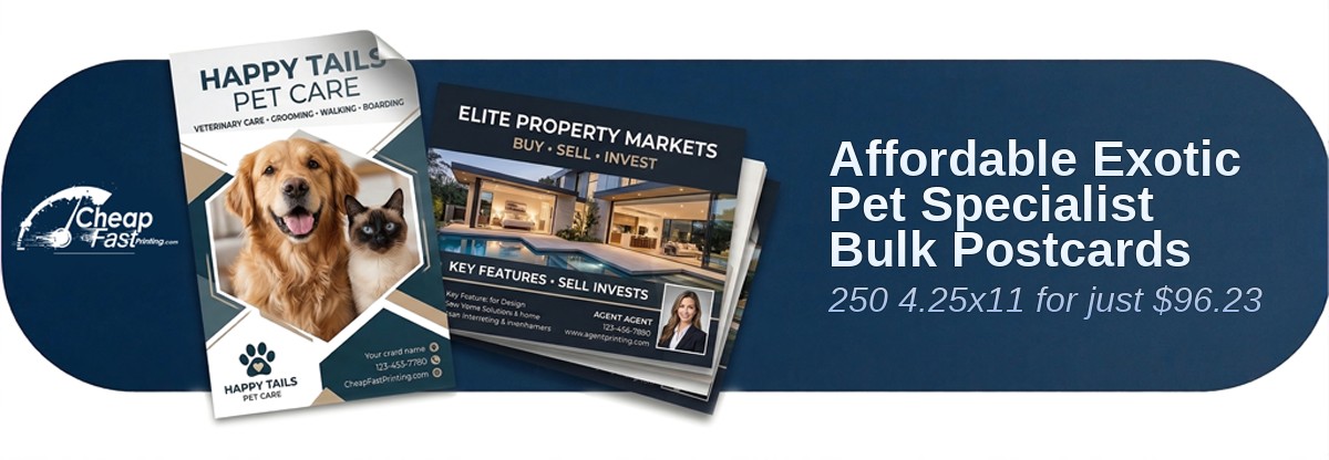 250 Affordable 4.25x11 13pt Premium Linen Exotic Pet Specialist Bulk Postcards