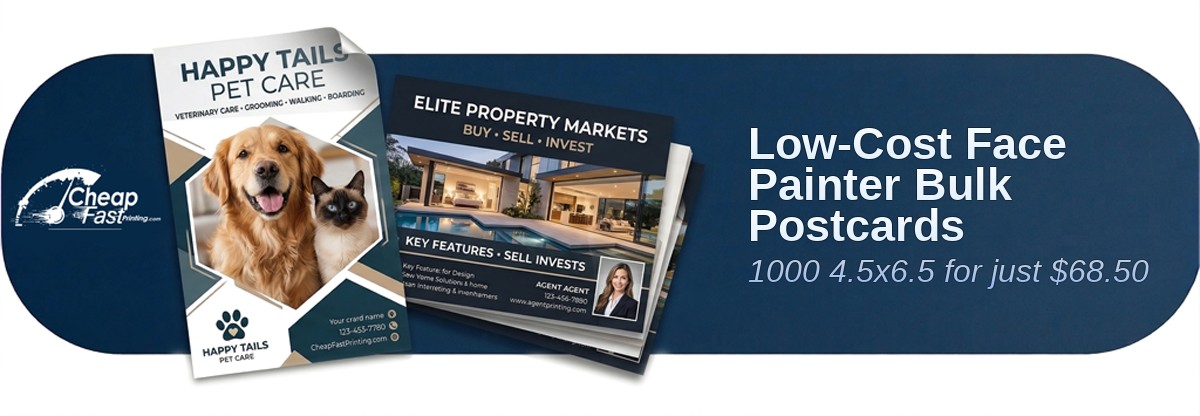 1000 Low Cost 4.5x6.5 14pt Uncoated Face Painter Bulk Postcards