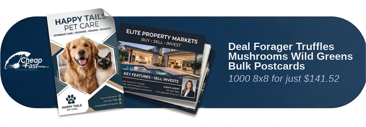 1000 Deal 8x8 14pt Uncoated Forager Truffles Mushrooms Wild Greens Bulk Postcards