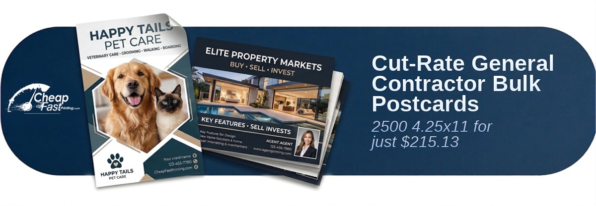 2500 Cut Rate 4.25x11 16pt Premium Matte General Contractor Bulk Postcards