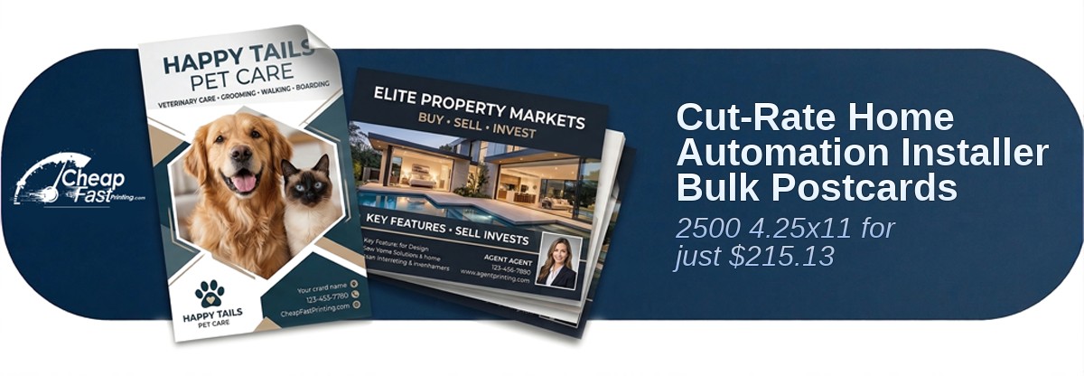 2500 Cut Rate 4.25x11 16pt Premium Matte Home Automation Installer Bulk Postcards