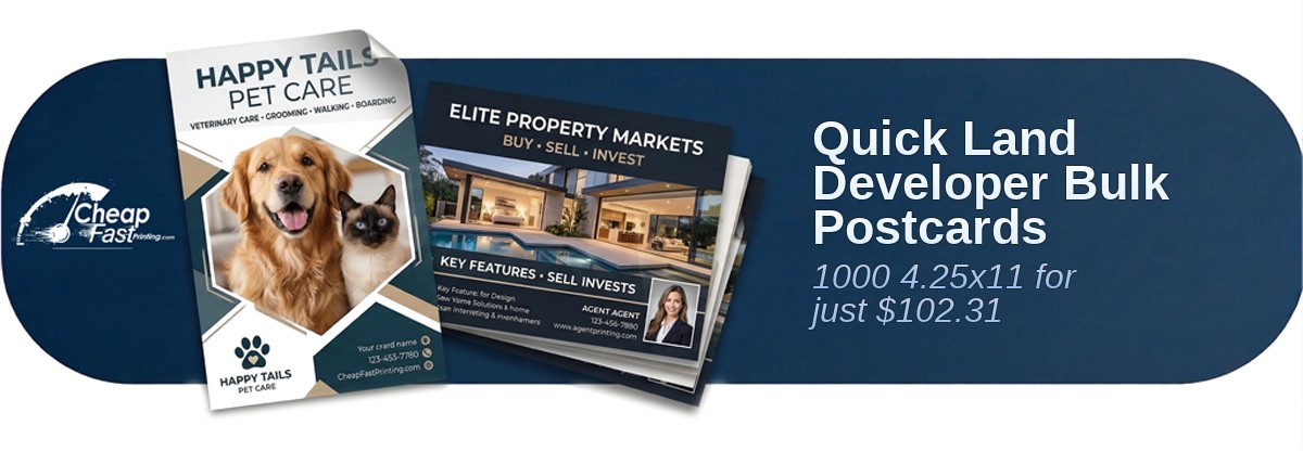 1000 Quick 4.25x11 14pt Uncoated Land Developer Bulk Postcards