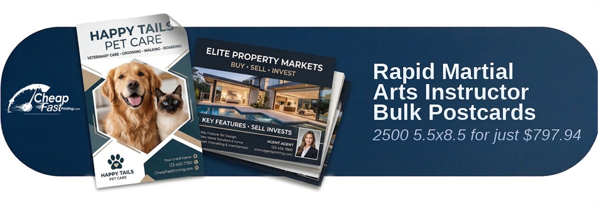 2500 Rapid 5.5x8.5 38pt Trifecta Blue With Velvet Finish Martial Arts Instructor Bulk Postcards