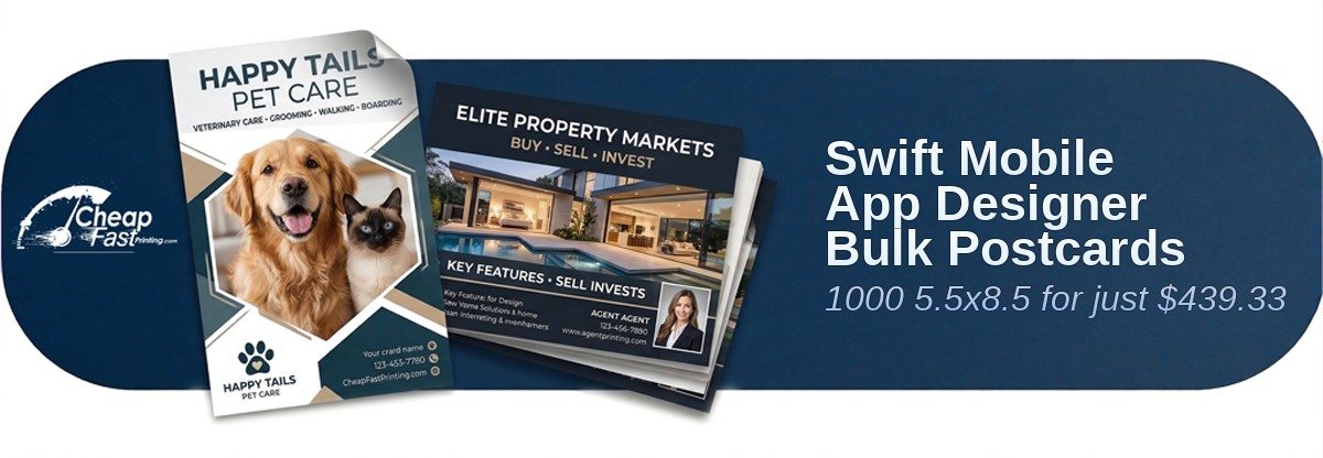 1000 Swift 5.5x8.5 38pt Trifecta Black With Velvet Finish Mobile App Designer Bulk Postcards