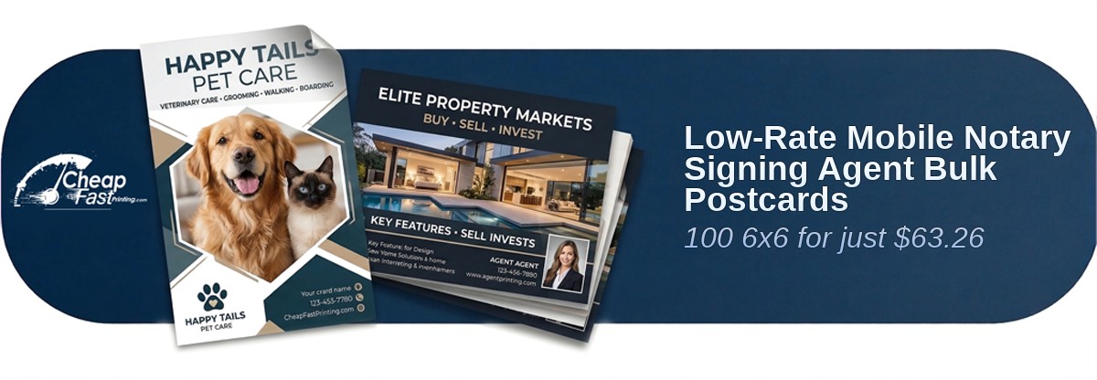 100 Low Rate 6x6 18pt Ultra Premium Pearl Mobile Notary Signing Agent Bulk Postcards