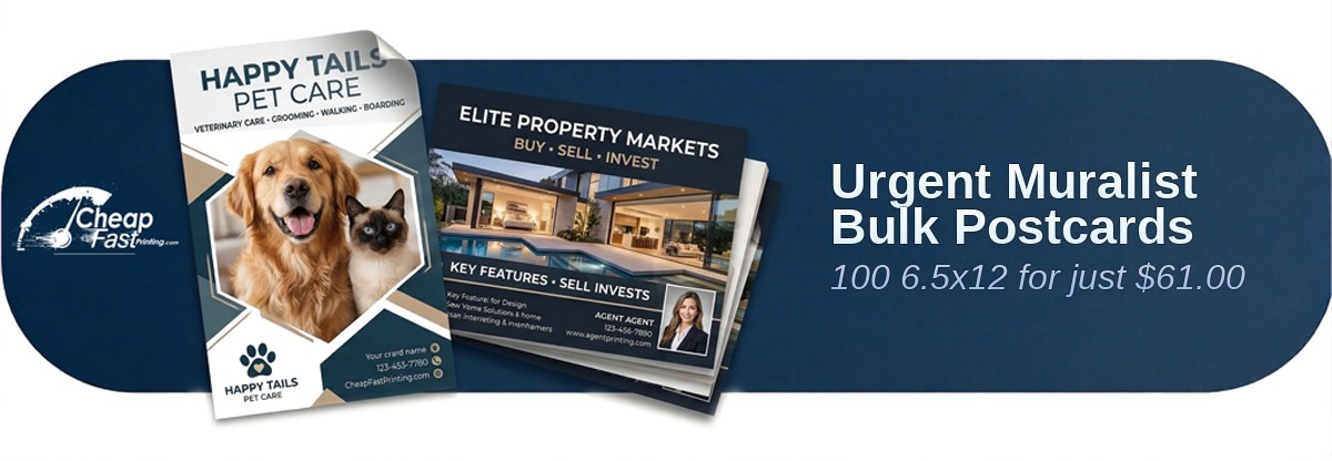 100 Urgent 6.5x12 100lb Matte Cover Muralist Bulk Postcards