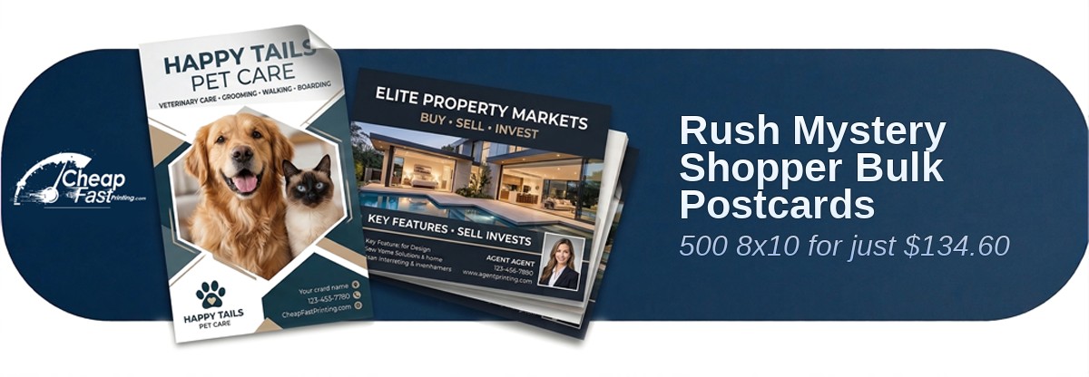 500 Rush 8x10 14pt Gloss Mystery Shopper Bulk Postcards
