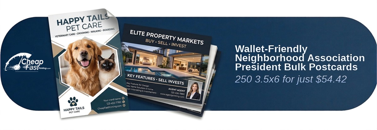 250 Wallet Friendly 3.5x6 18pt Ultra Premium Smooth White Neighborhood Association President Bulk Postcards