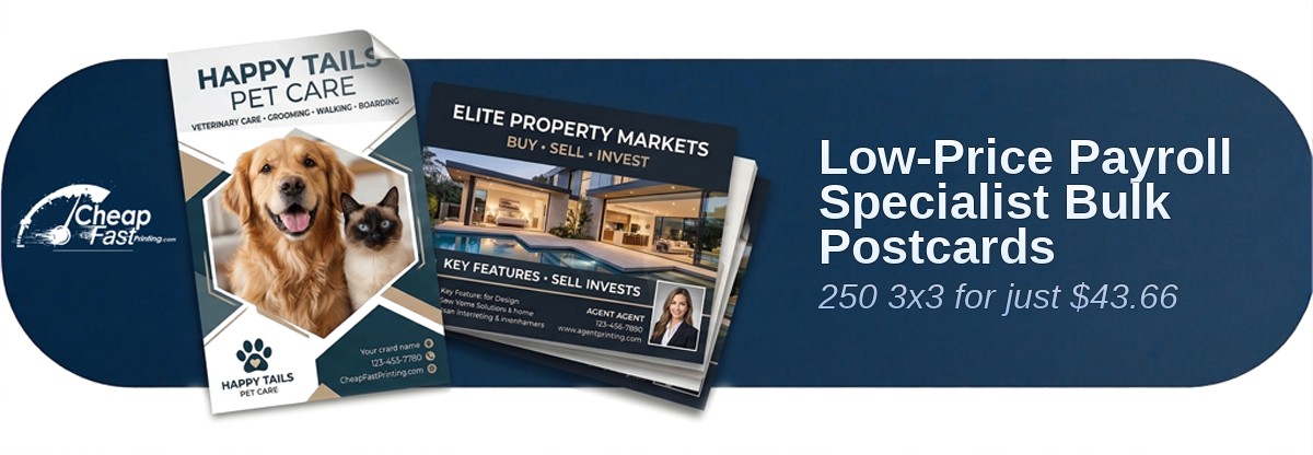 250 Low Price 3x3 13pt Premium Linen Payroll Specialist Bulk Postcards