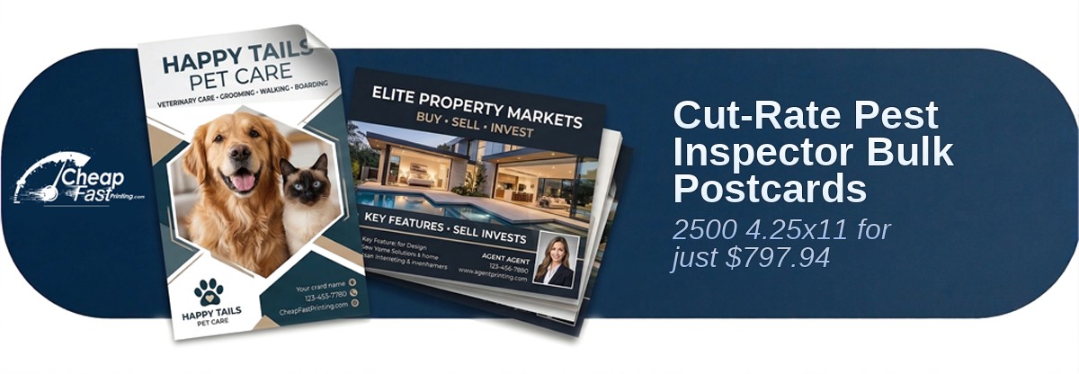 2500 Cut Rate 4.25x11 38pt Trifecta Blue With Velvet Finish Pest Inspector Bulk Postcards