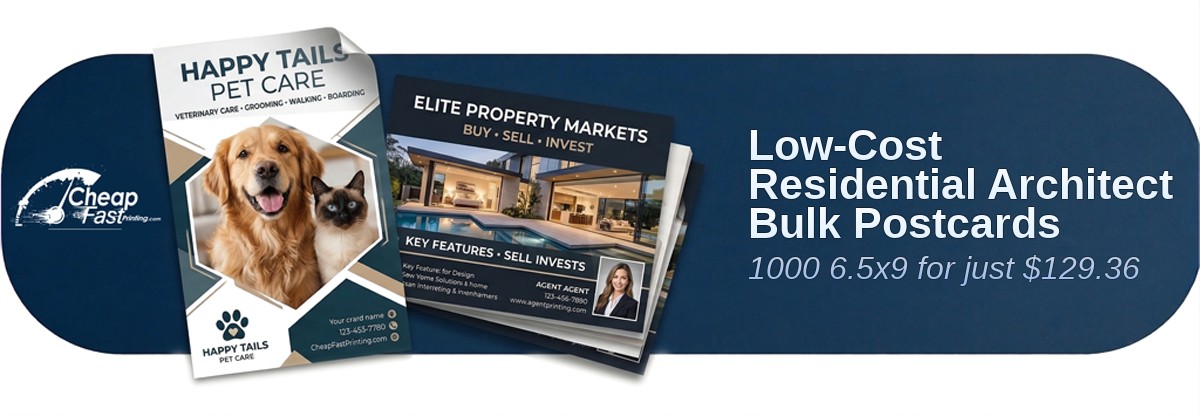 1000 Low Cost 6.5x9 14pt Uncoated Residential Architect Bulk Postcards