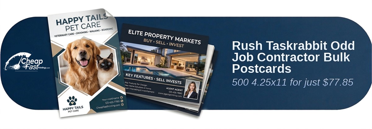 500 Rush 4.25x11 14pt Gloss Taskrabbit Odd Job Contractor Bulk Postcards