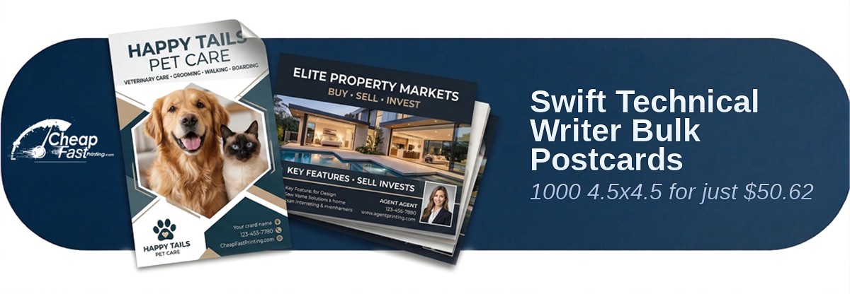 1000 Swift 4.5x4.5 14pt Uncoated Technical Writer Bulk Postcards
