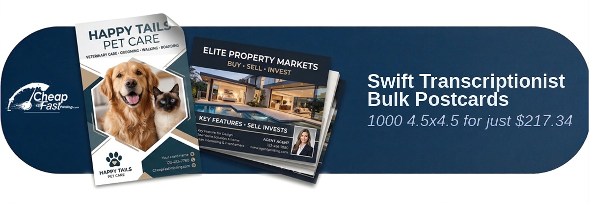 1000 Swift 4.5x4.5 38pt Trifecta Black With Velvet Finish Transcriptionist Bulk Postcards