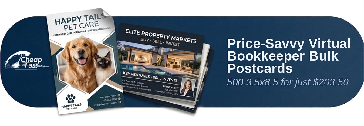 500 Price Savvy 3.5x8.5 24pt Trifecta Green With Velvet Finish Virtual Bookkeeper Bulk Postcards