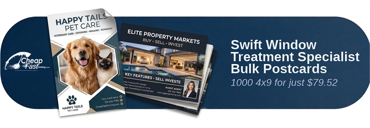 1000 Swift 4x9 14pt Uncoated Window Treatment Specialist Bulk Postcards