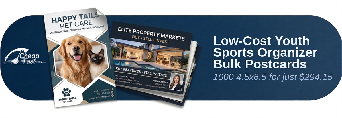 1000 Low Cost 4.5x6.5 38pt Trifecta Black With Velvet Finish Youth Sports Organizer Bulk Postcards