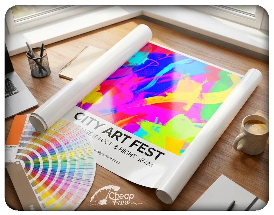 Custom glossy 18x24 print on a creative desk