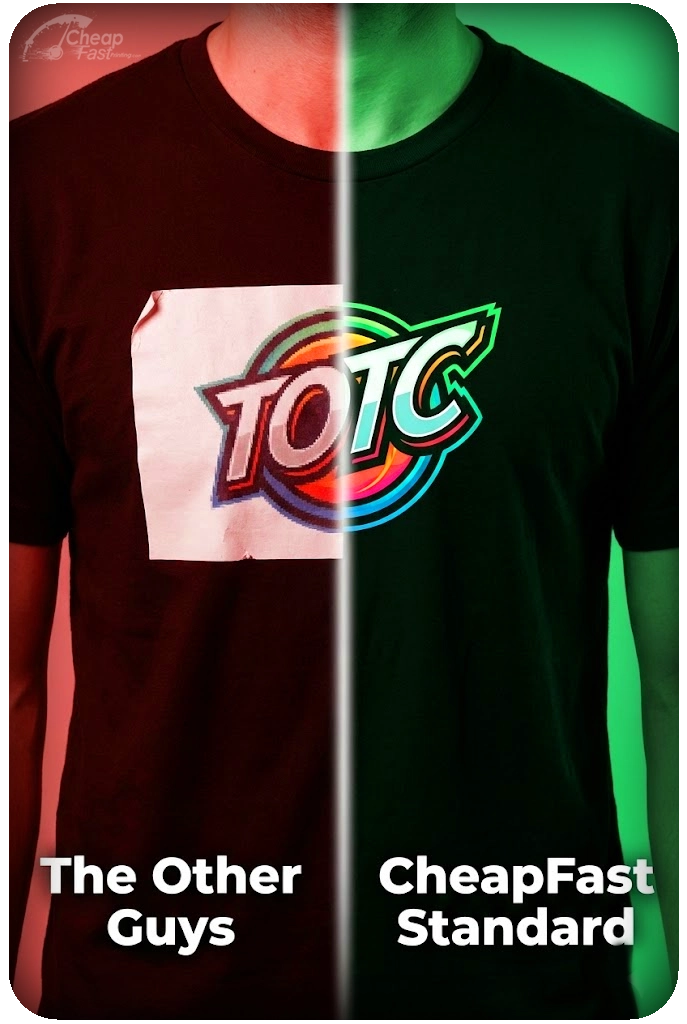 Comparison of amateur pixelated t-shirt print versus professional vector graphics