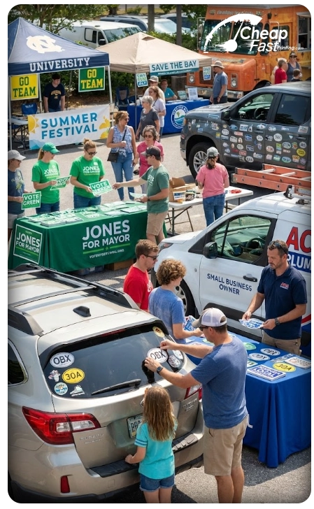Auto show with branded vehicle decals