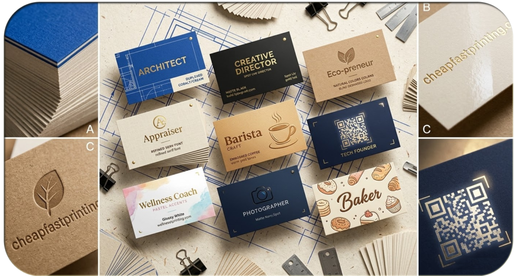 A Bold Editorial Style Collage Of Nine Distinct Business Card Layouts