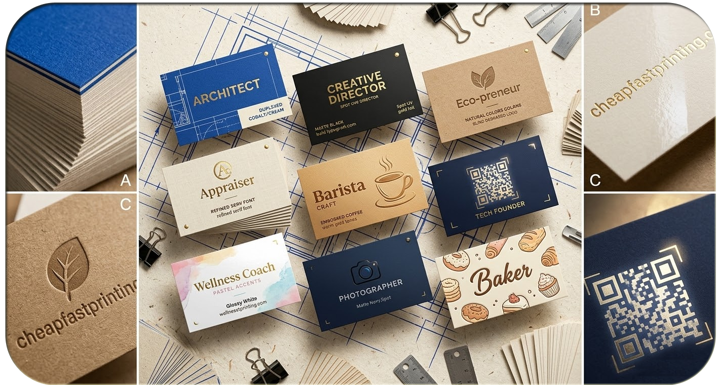 A Bold Editorial Style Collage Of Nine Distinct Business Card Layouts