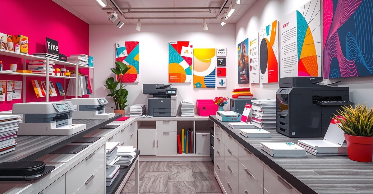 Where Print Flyers Colorful Printing Workspace Printers Horizontal